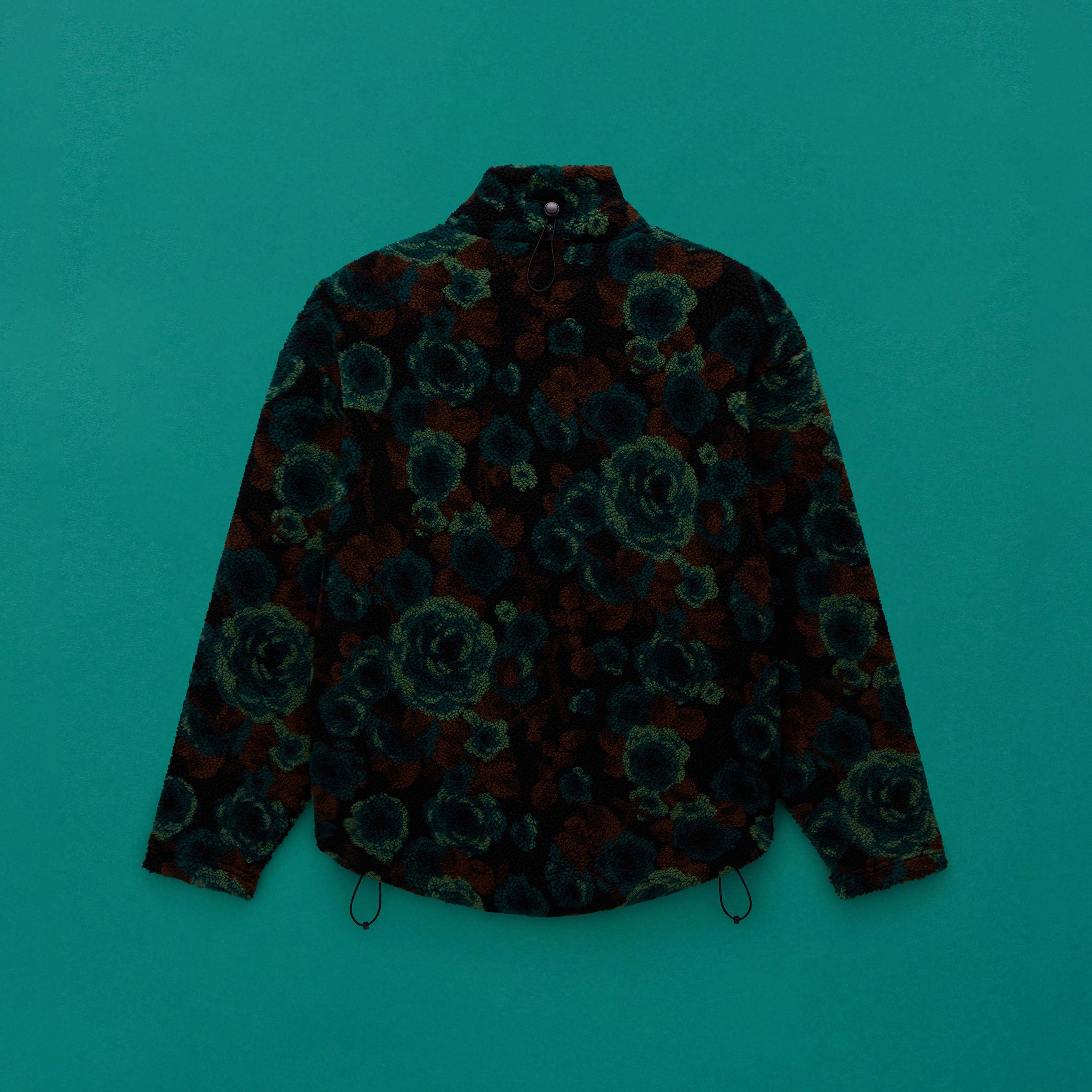 EMIN JACQUARD FULL ZIP FLEECE in TEAL FLORAL | Martine Rose