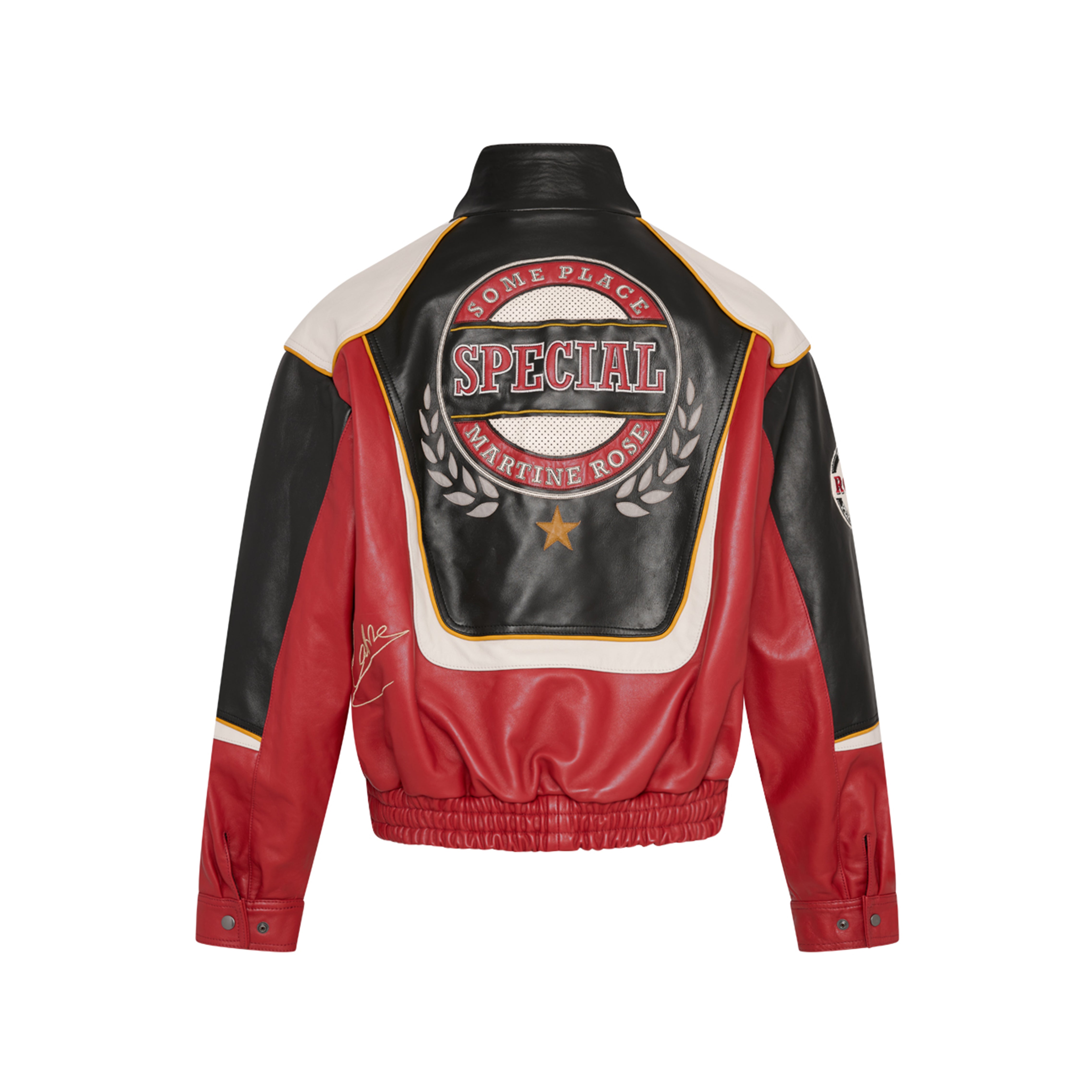 SUPERBOWL LEATHER JACKET in BLACK & RED | Martine Rose