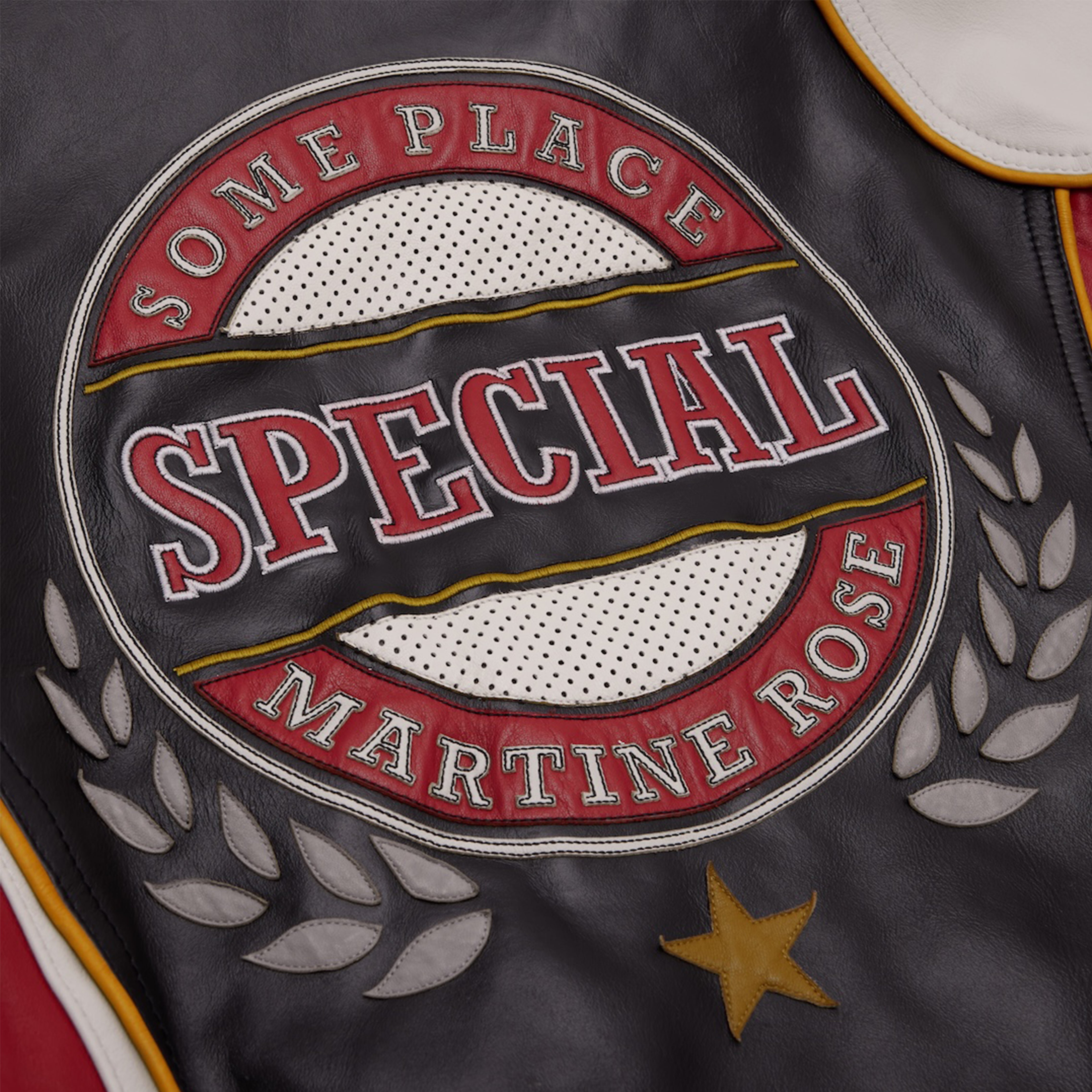SUPERBOWL LEATHER JACKET in BLACK & RED | Martine Rose
