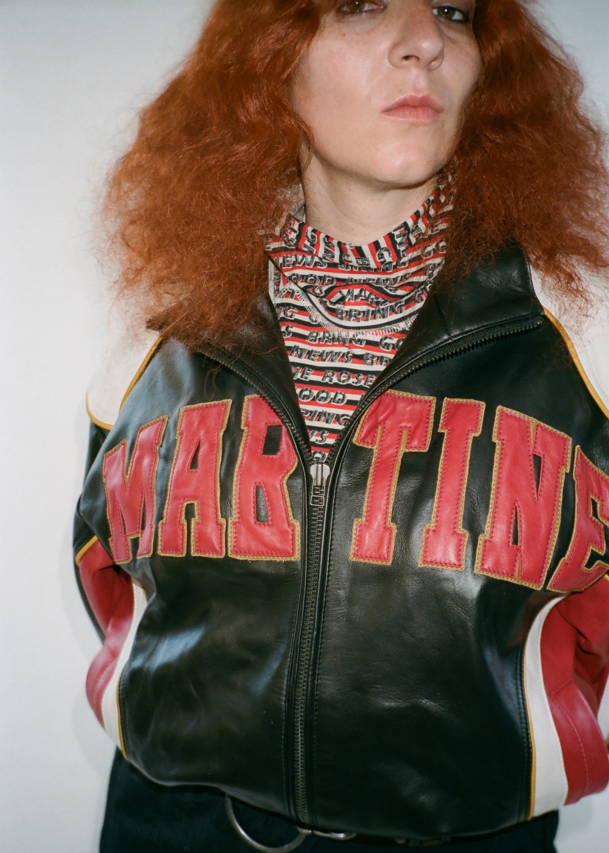 SUPERBOWL LEATHER JACKET in BLACK & RED | Martine Rose