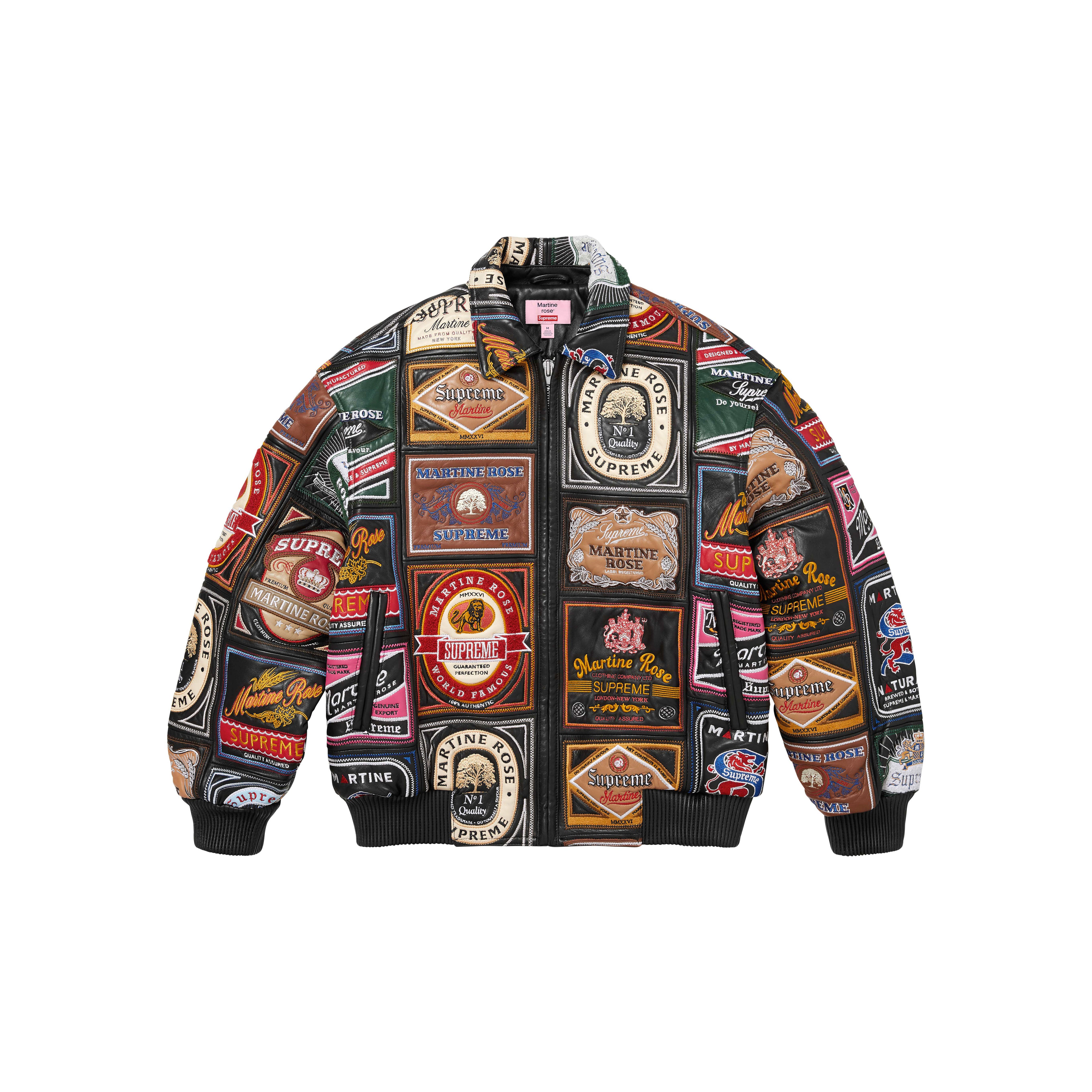 SUPREME®/MARTINE ROSE® PATCHWORK LABELS LEATHER JACKET in MULTI | Martine Rose
