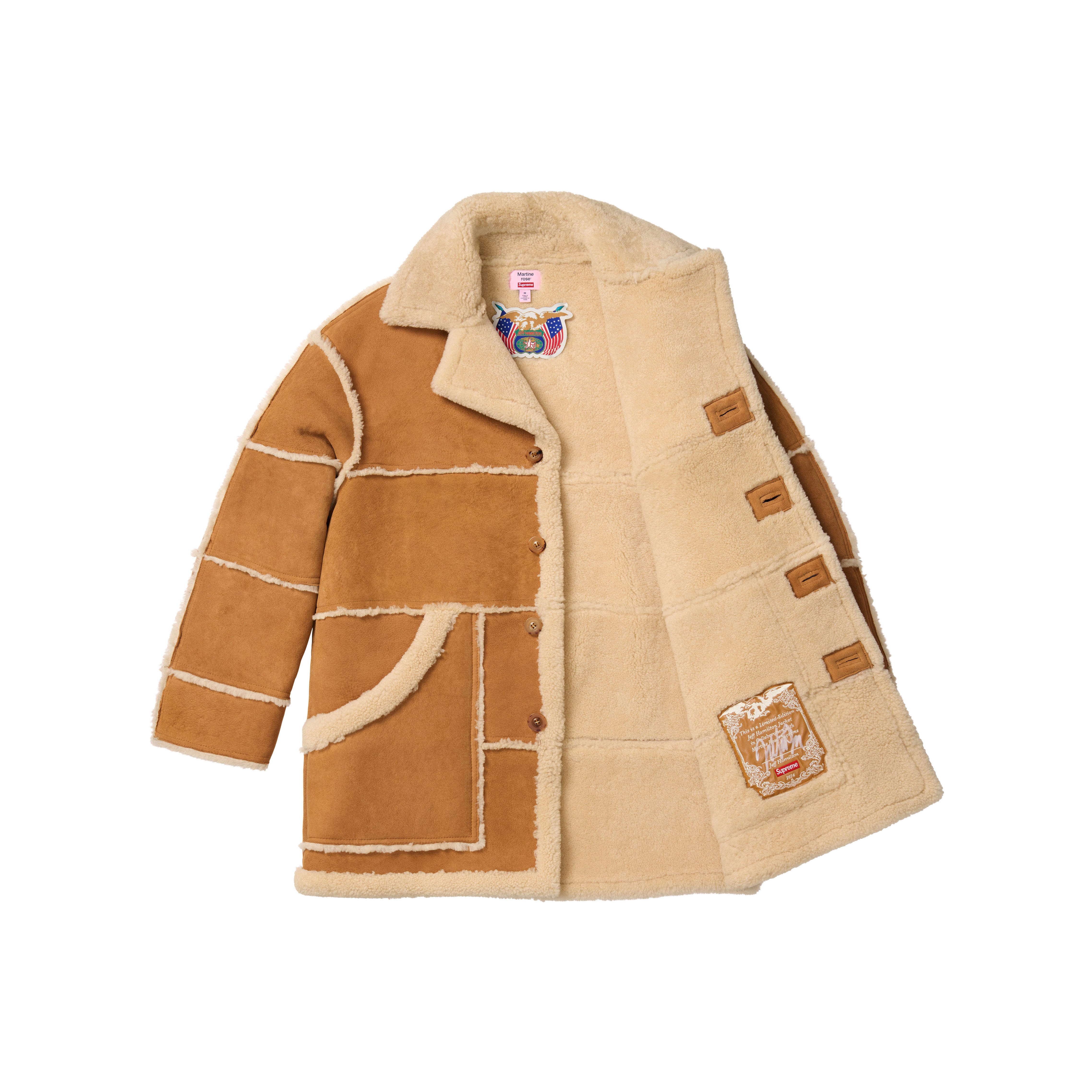 PREORDER SUPREME®/MARTINE ROSE®/JEFF HAMILTON SHEARLING COAT in TAN | Martine Rose