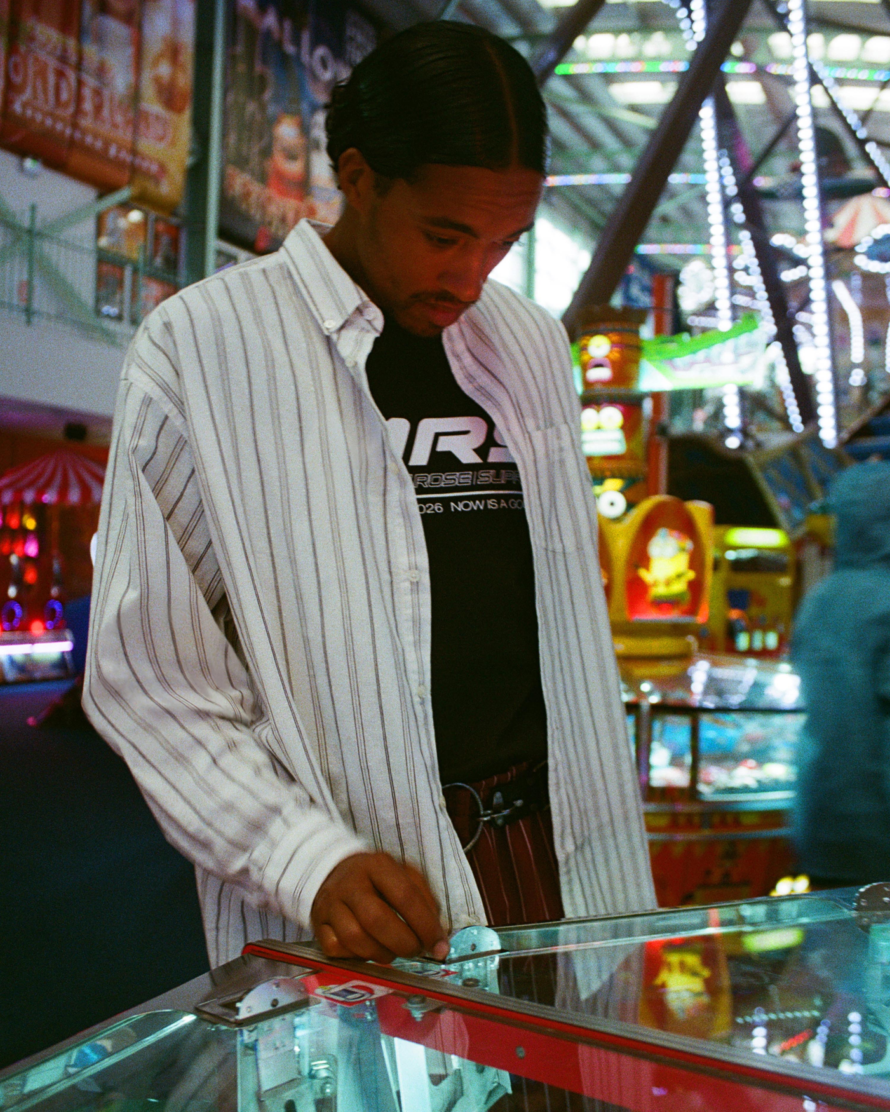 SUPREME®/MARTINE ROSE® METALLIC STRIPE SHIRT in WHITE | Martine Rose
