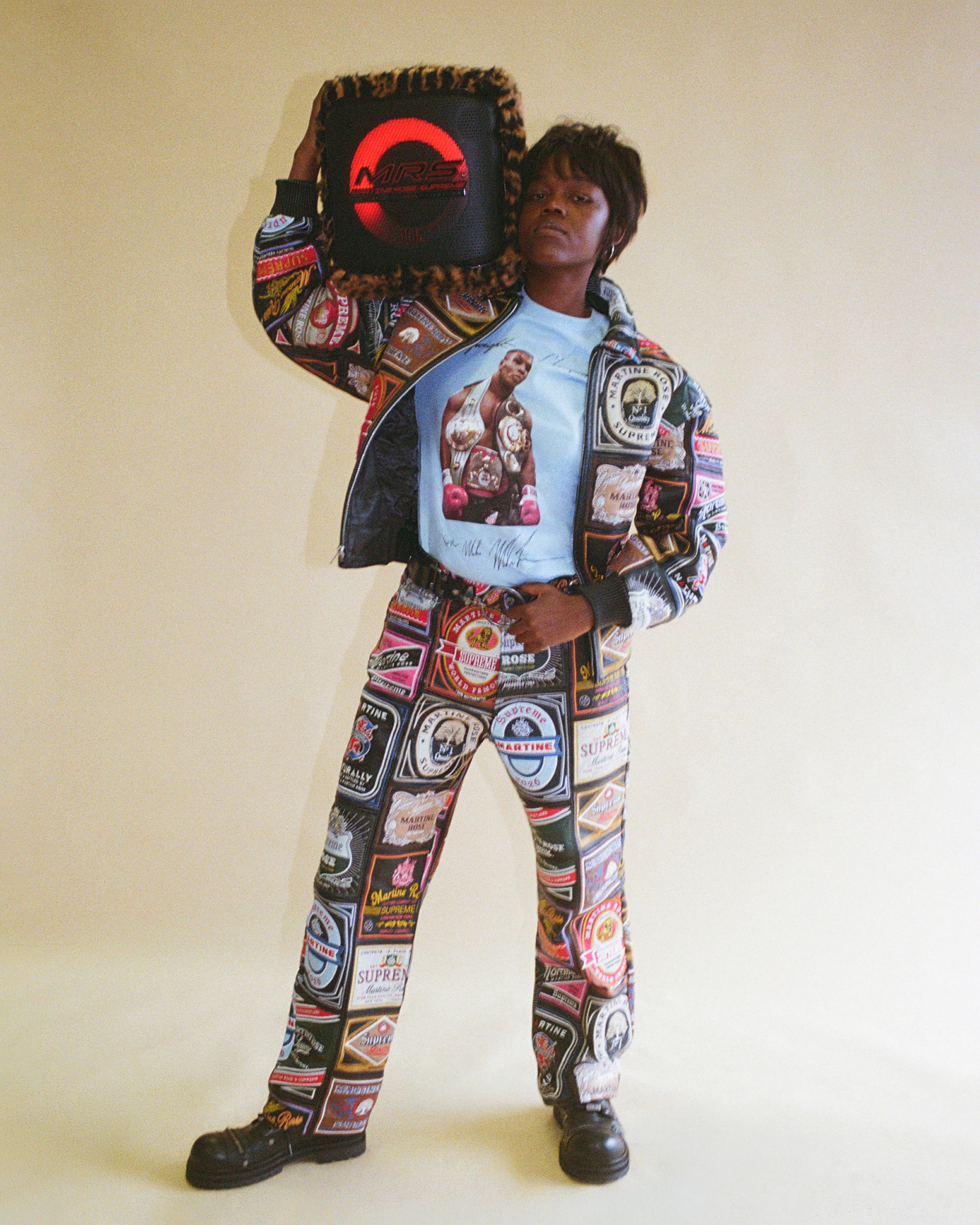 SUPREME®/MARTINE ROSE® PATCHWORK LABELS LEATHER JACKET in MULTI | Martine Rose